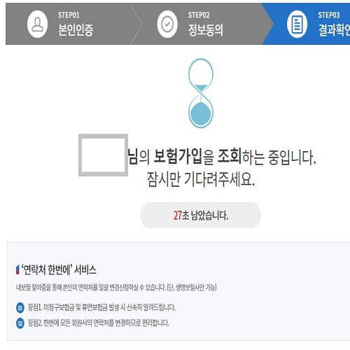 보험 가입 내역 조회 결과 화면