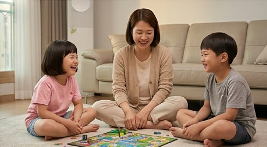 가족이 함께 보드게임 하는 모습