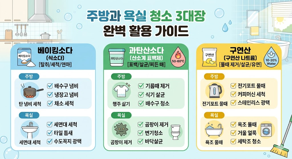 베이킹소다, 과탄산소다, 구연산 활용 완벽 정리 가이드