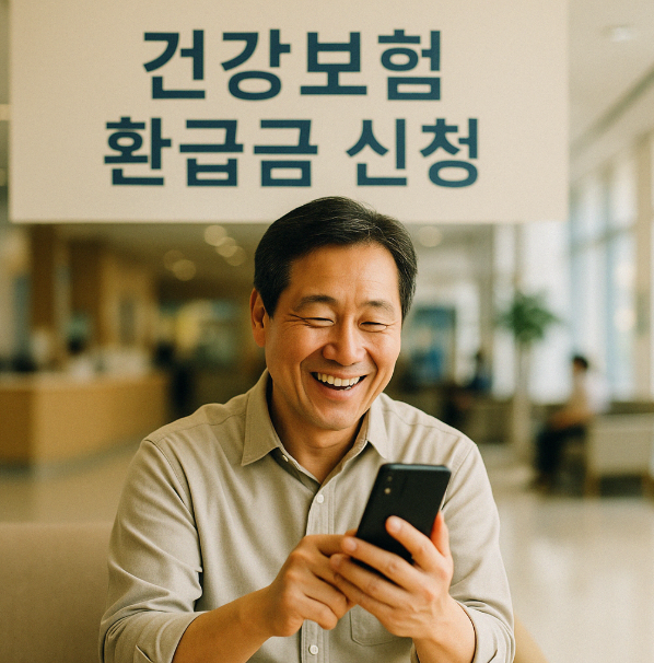 건강보험 환급금 신청 을 하고 있는 중년 남성