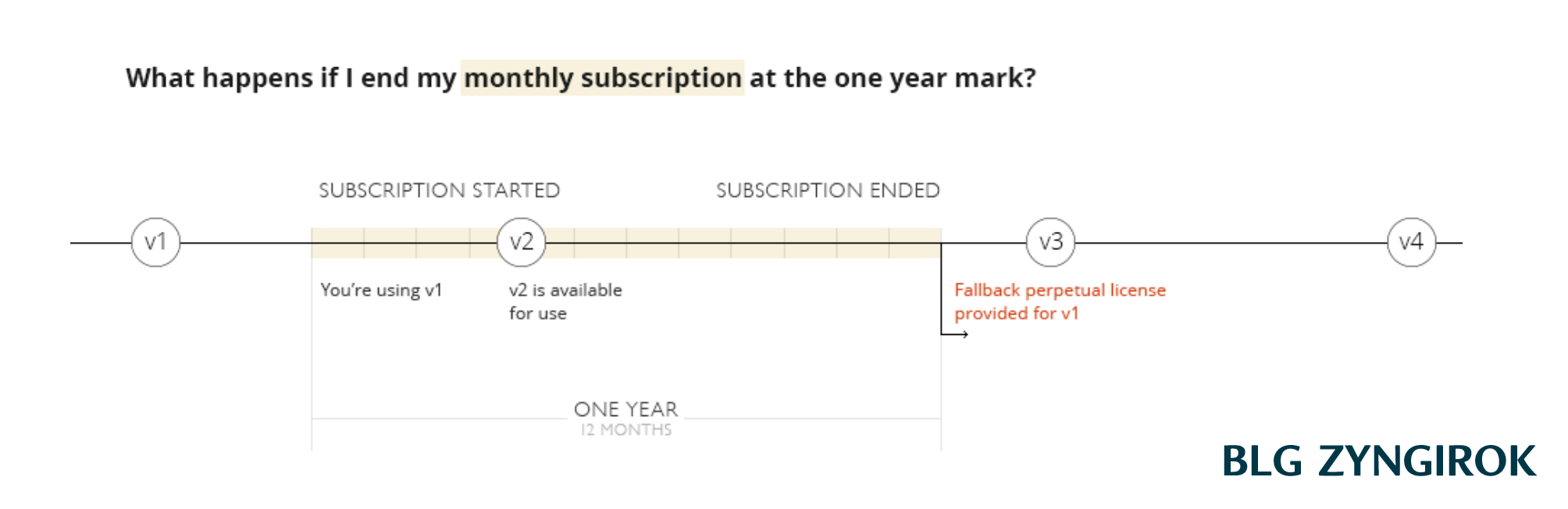 1년 구독시 받을 수 있는 버전이 어떤건지 설명하는 그래프이다.