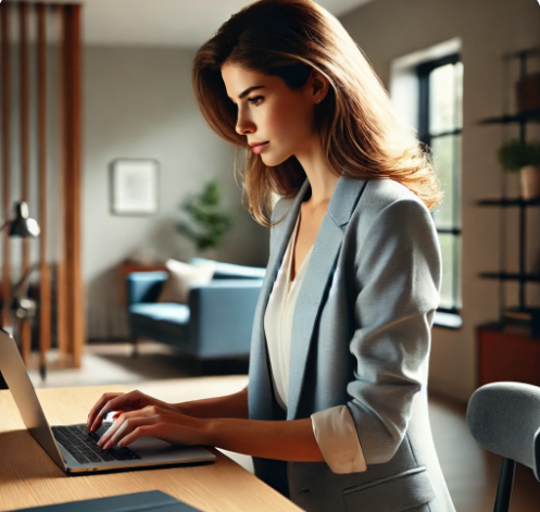 노트북을 사용중인 직장 여성