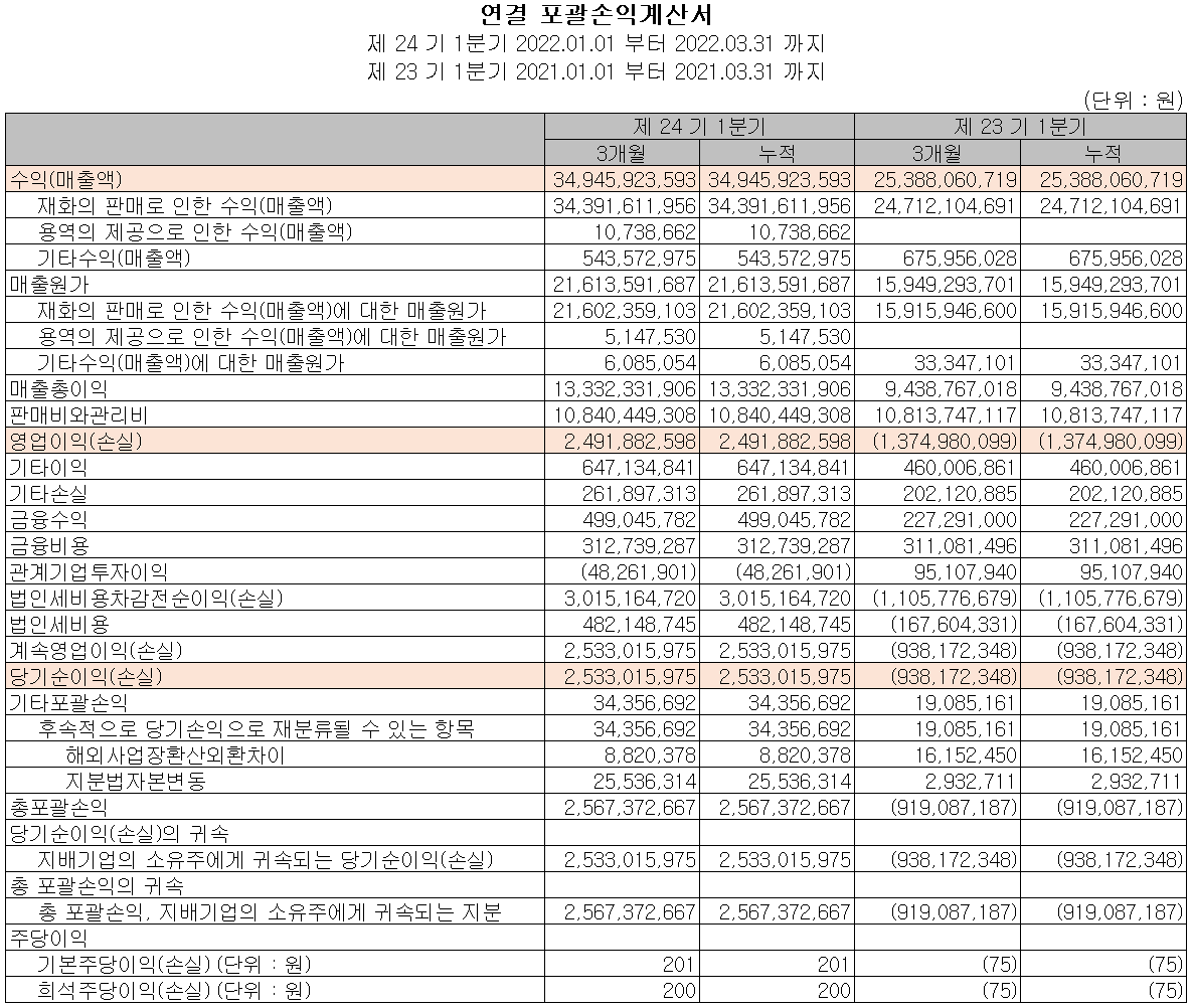 텔레칩스 - 손익계산서
