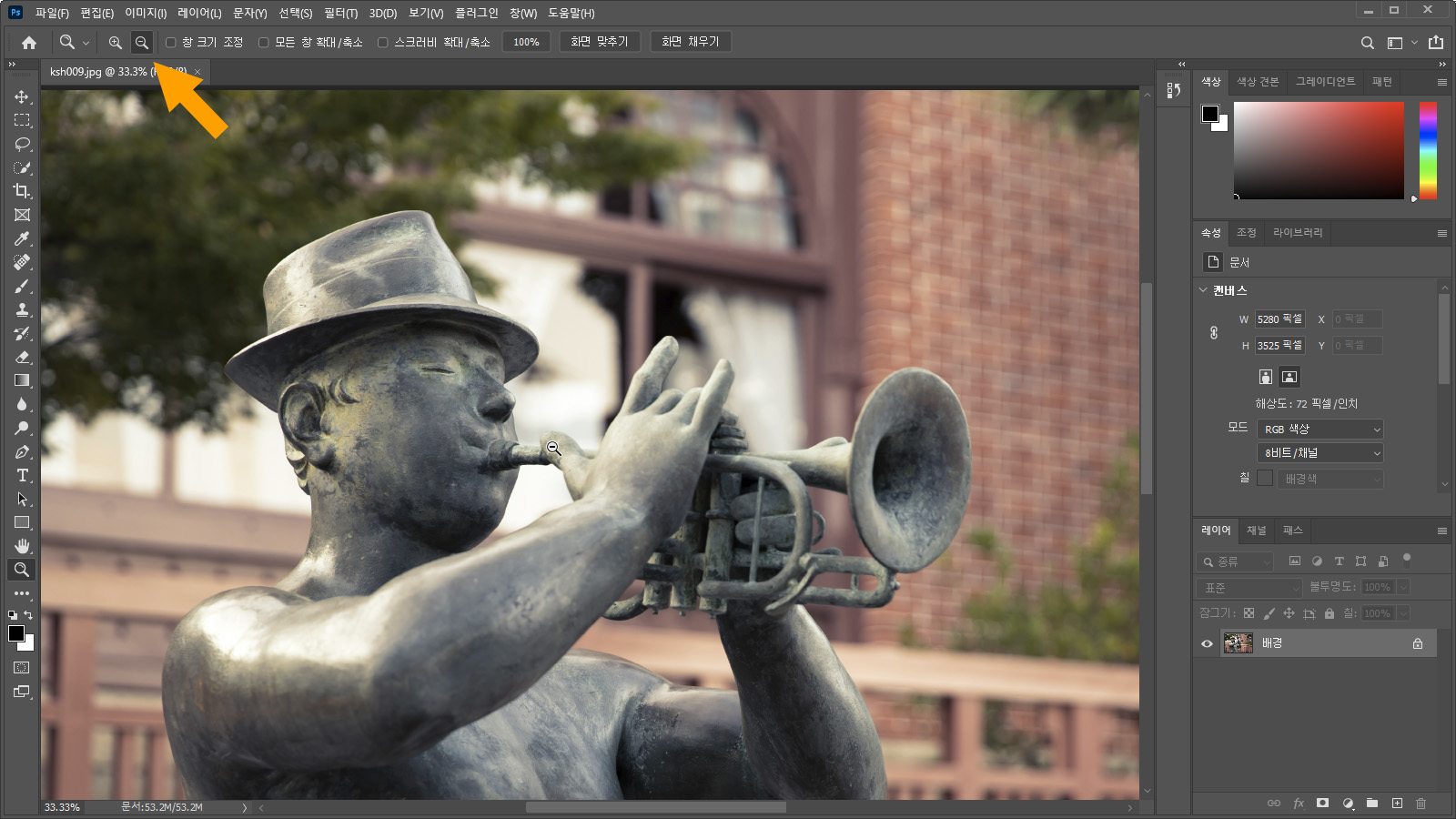 돋보기 도구의 옵션