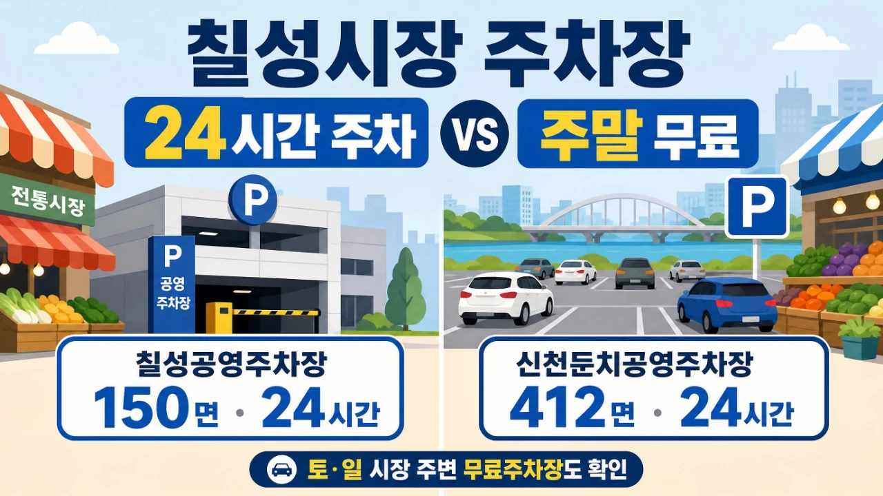 칠성시장 주차장 칠성공영주차장 150면 신천둔치공영주차장 412면 24시간 주차와 주말 무료주차 비교
