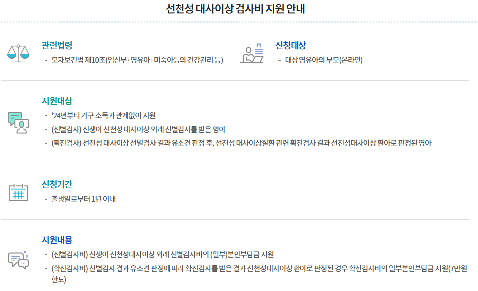 신생아·영유아 선천성대사이상 검사 지원