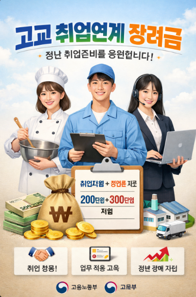 고교 취업연계 장려금 조건, 금액, 신청법