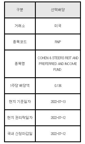 미국주식 선택배당 RNP / COHEN & STEERS REIT AND PREFERRED AND INCOME FUND
