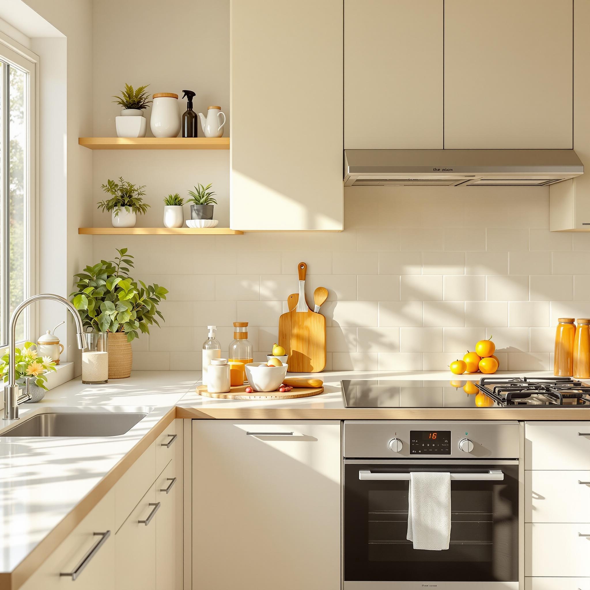 싱크대 청소로 밝고 깨끗한 주방 전경