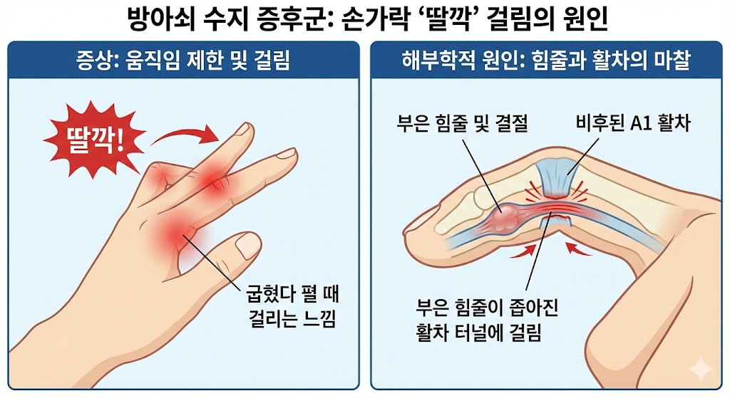 손가락을 굽혔다 펼 때 '딸깍' 하고 걸리는 증상