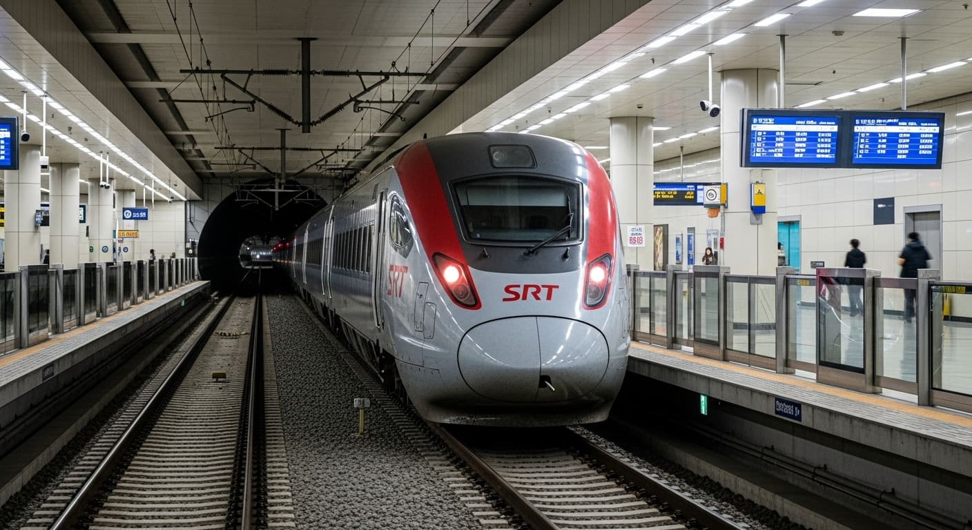 지하 승강장에 진입하는 SRT 열차 모습