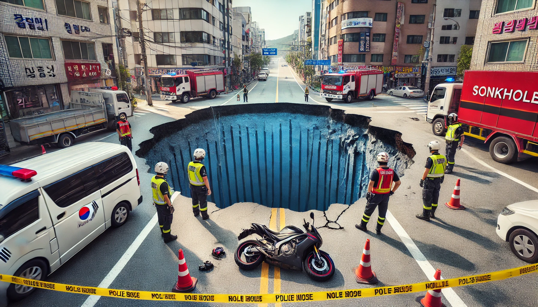 강동구 싱크홀 사고로 오토바이 운전자 사망