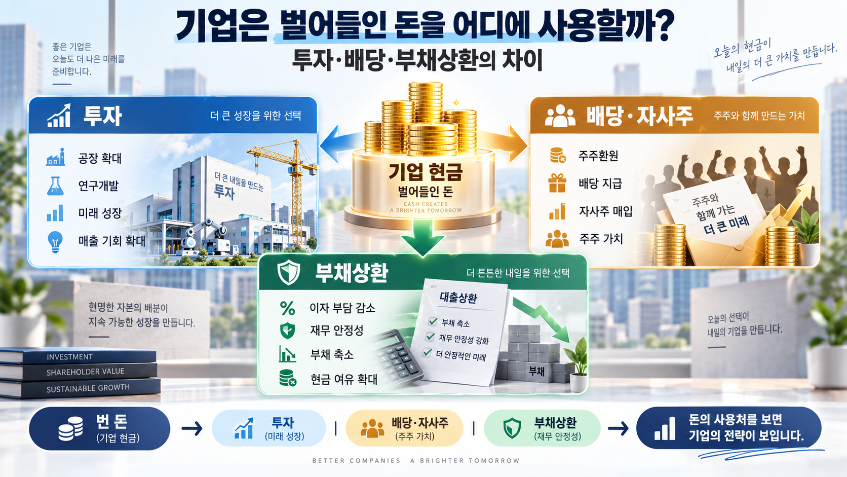 기업은 벌어들인 돈을 어디에 사용할까? 투자&middot;배당&middot;부채상환의 차이