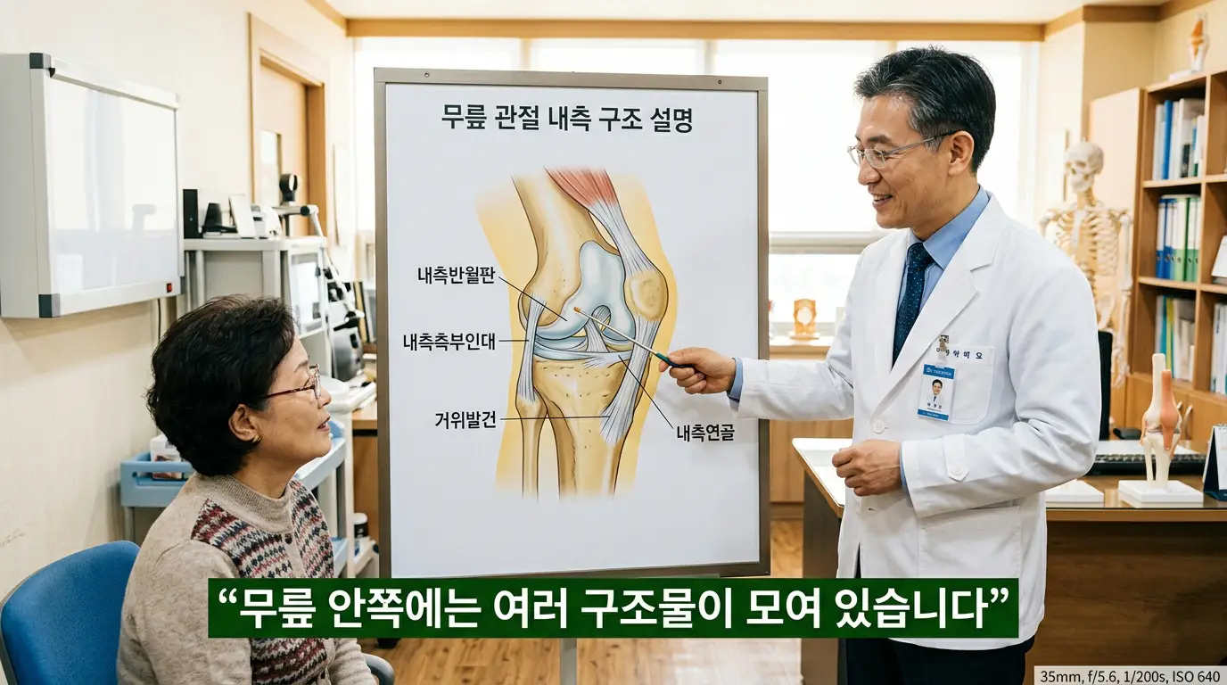 무릎 안쪽 통증 내측 구조 내측측부인대 반월판 설명 이미지
