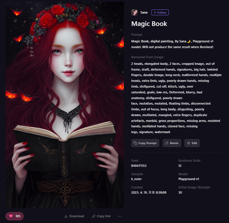 Playground AI 그림 - 마법책을 보는 소녀