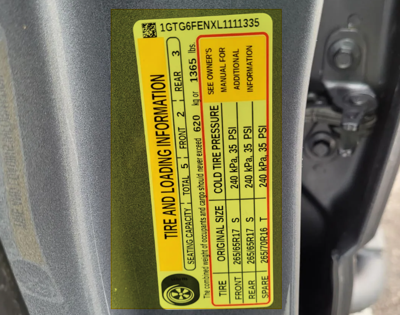 차량별 적정 타이어 공기압 보는 방법