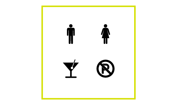 Pictogram, Man, Woman, Toilet, Cocktail, Martini, No Parking / Icon, Symbol / vector graphic free download