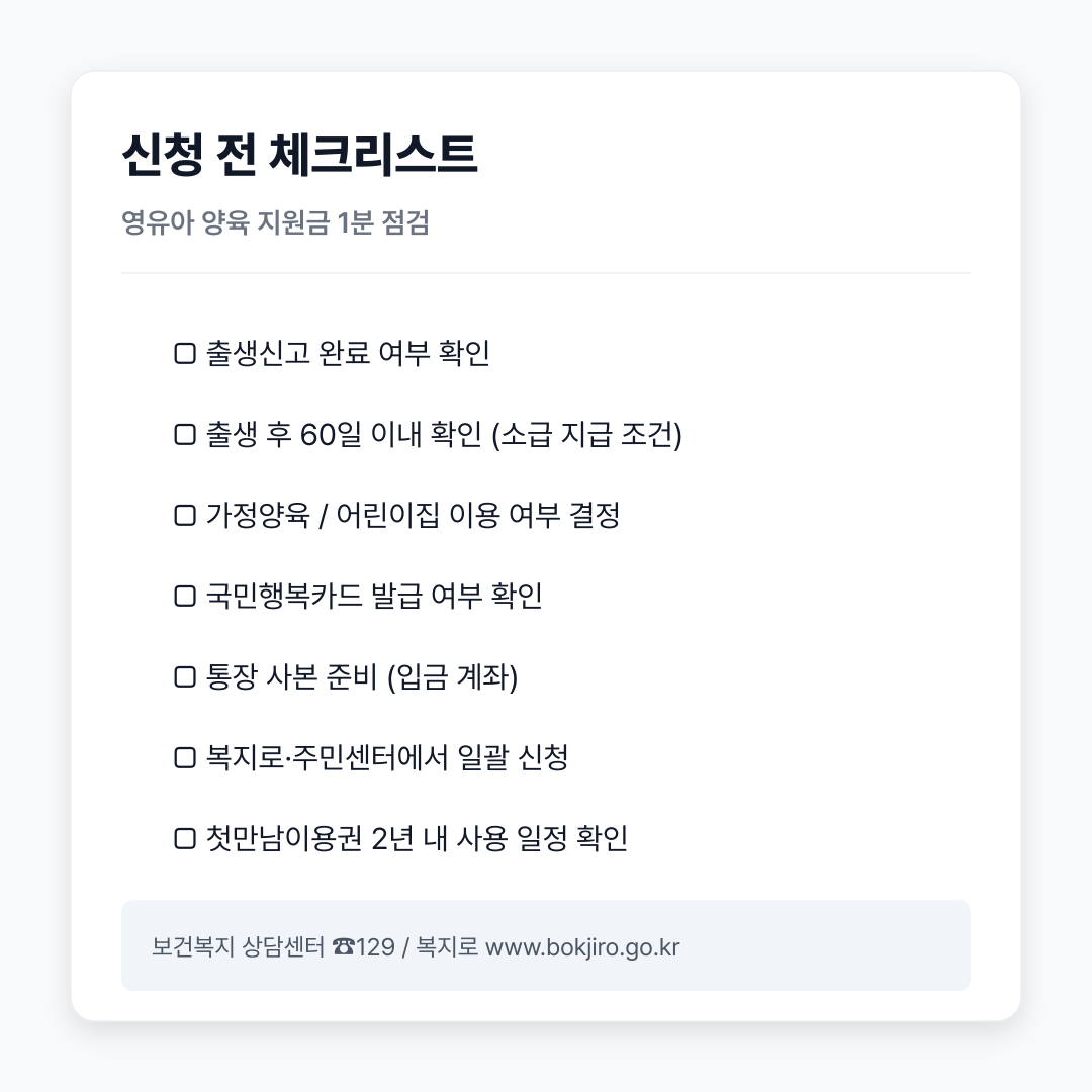 영유아 양육 지원금 신청 체크리스트