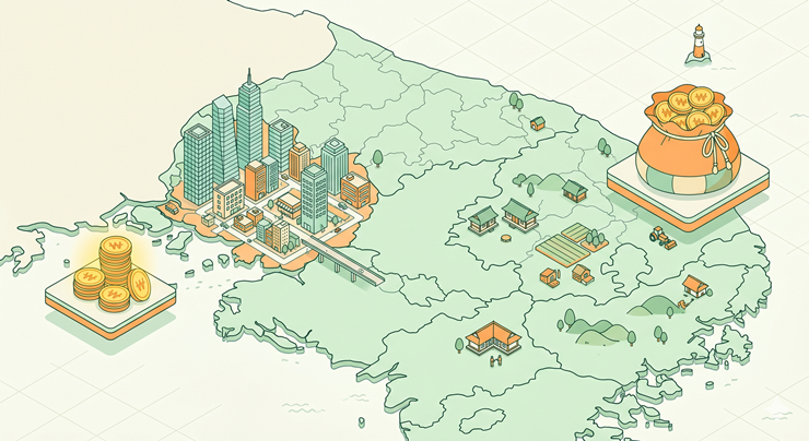 수도권 및 비수도권 지역별 지원금 차등 지급액 비교 일러스트
