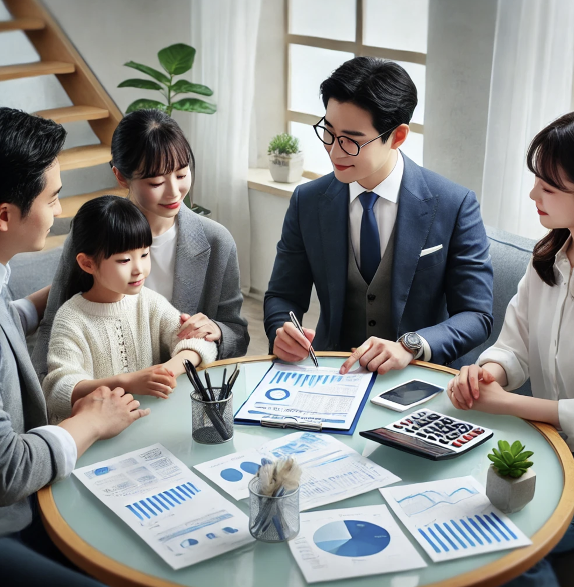 재정 상담사와 상속세 절세 방안을 논의하는 가족