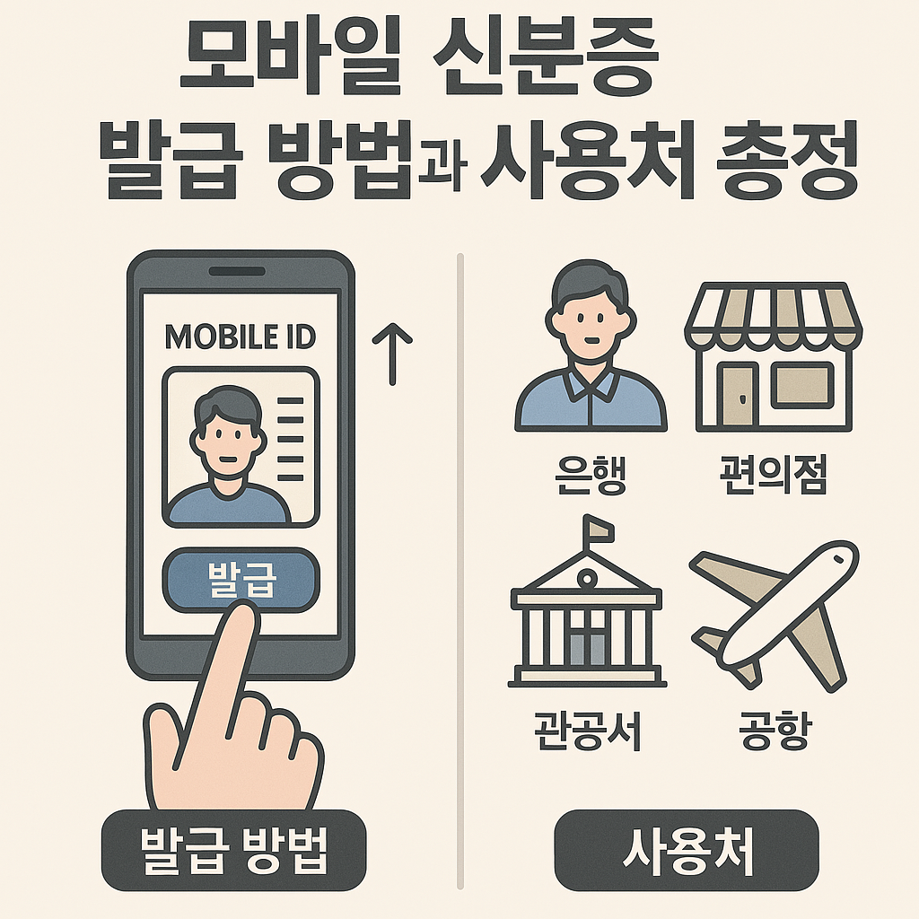 2025년 디지털 신분증 발급 절차와 사용처를 설명한 한국어 인포그래픽