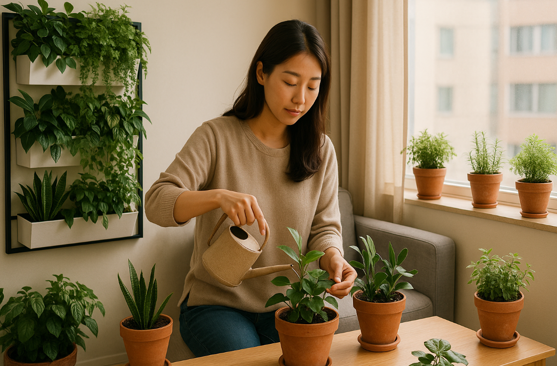 홈식물원을 가꾸는 주부