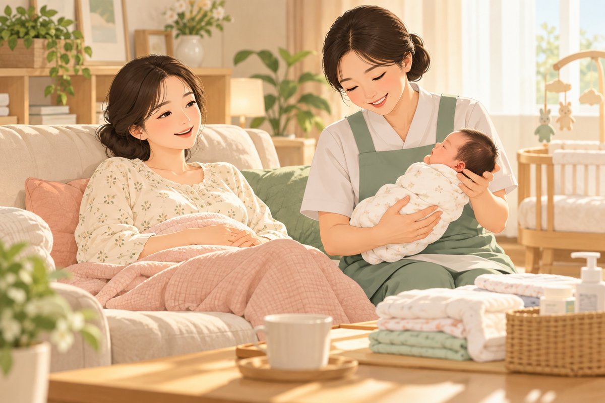 산후도우미의 도움을 받는 이미지