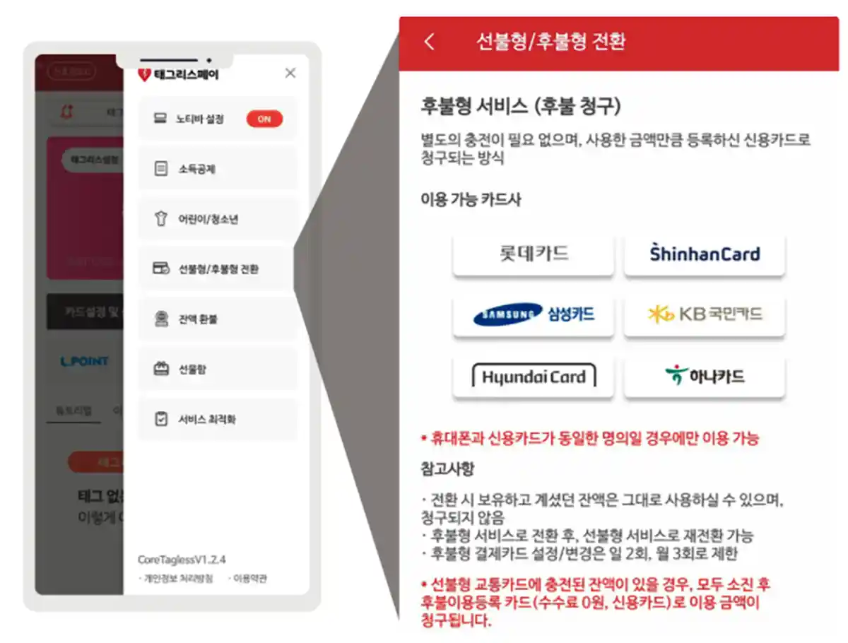 경기버스-태그리스페이-앱실행-선불형/후불형선택-카드등록-이미지