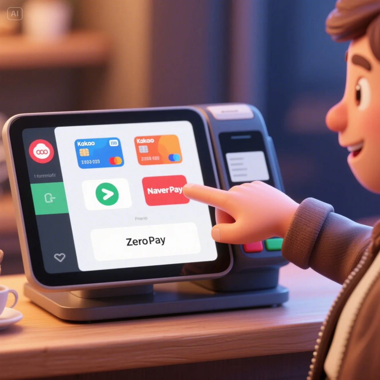 포스기 화면에 표시된 카카오페이, 네이버페이 등 다양한 간편결제 옵션