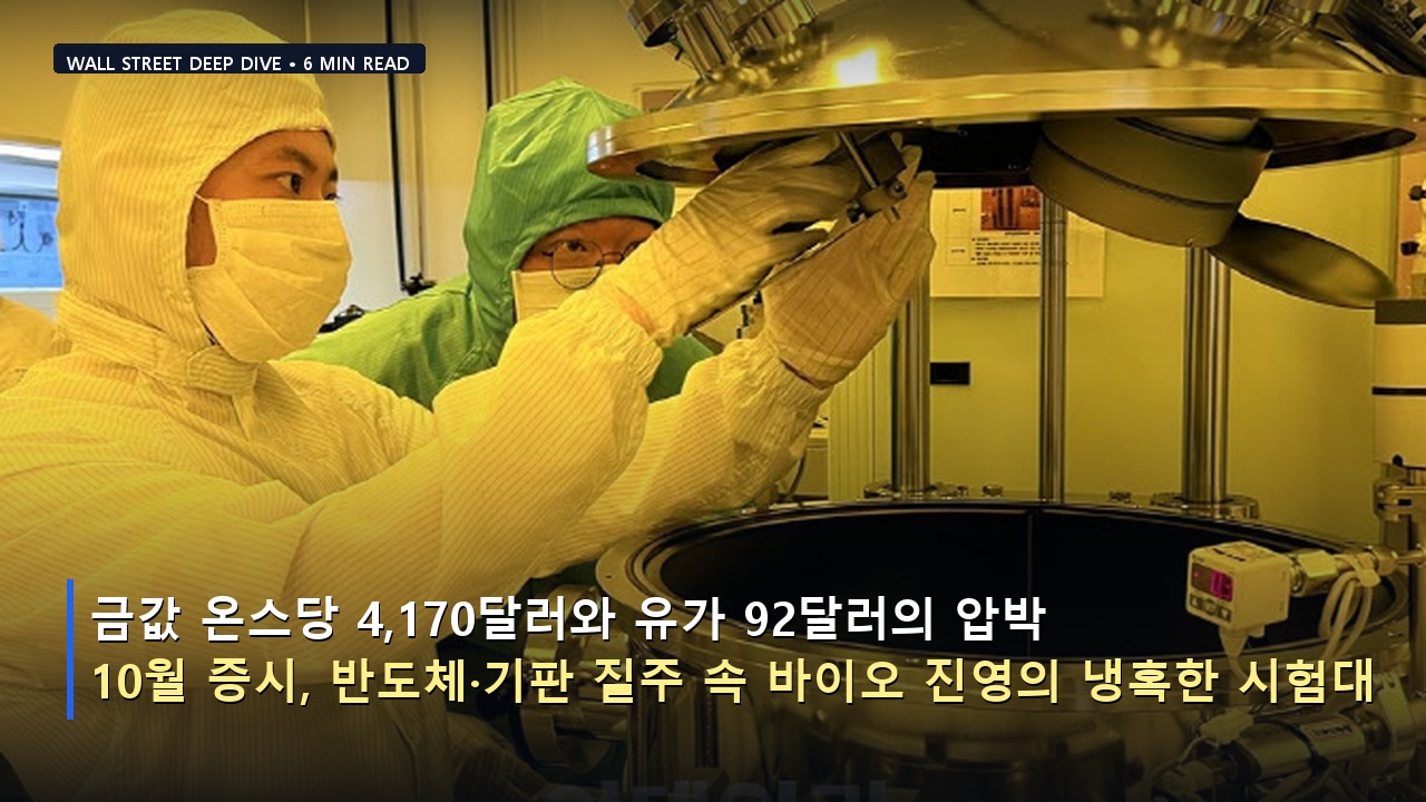 금값 온스당 4,170달러와 유가 92달러의 압박&hellip;10월 증시, 반도체&middot;기판 질주 속 바이오 진영의 냉혹한 시험대
