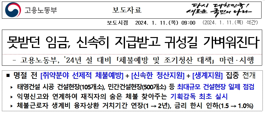 고용노동부 체불예방 조기청산