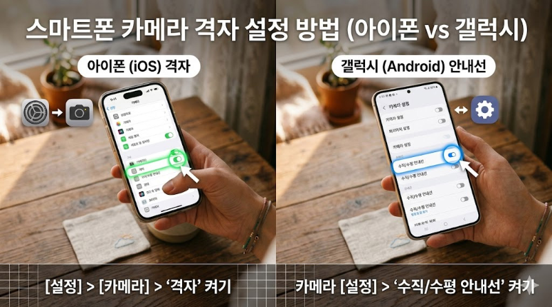 갤럭시 및 아이폰 카메라 격자 설정 방법