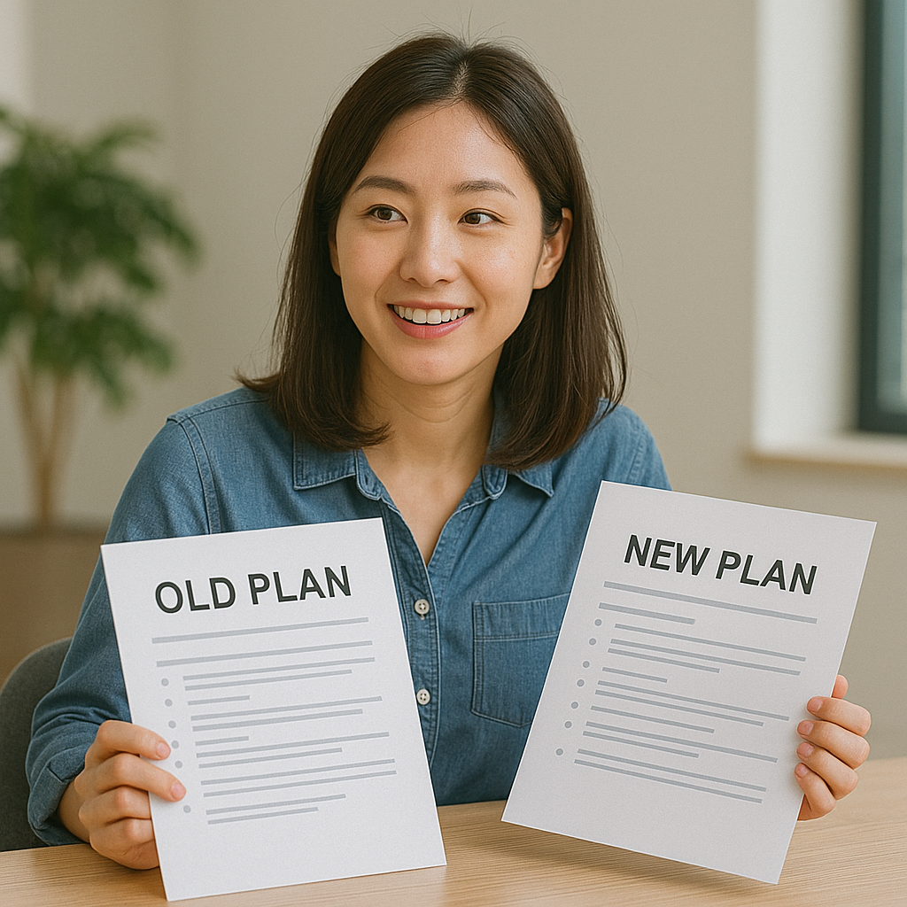 구형 실손보험 신형 실손보험 비교하는 직장인 사진