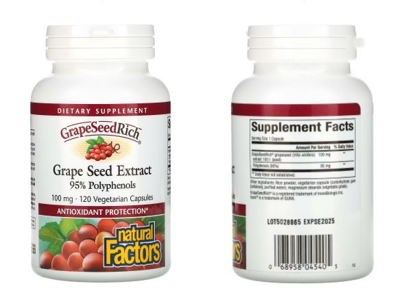 Natural Factors&#44; GrapeSeedRich&#44; 포도씨추출물&#44; 100mg&#44; 베지 캡슐 120정