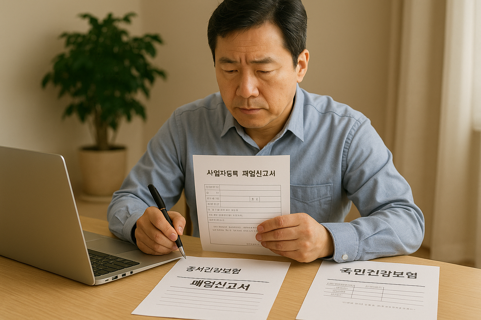 폐업 후 건강보험과 국민연금을 정리하고 있는 자영업자