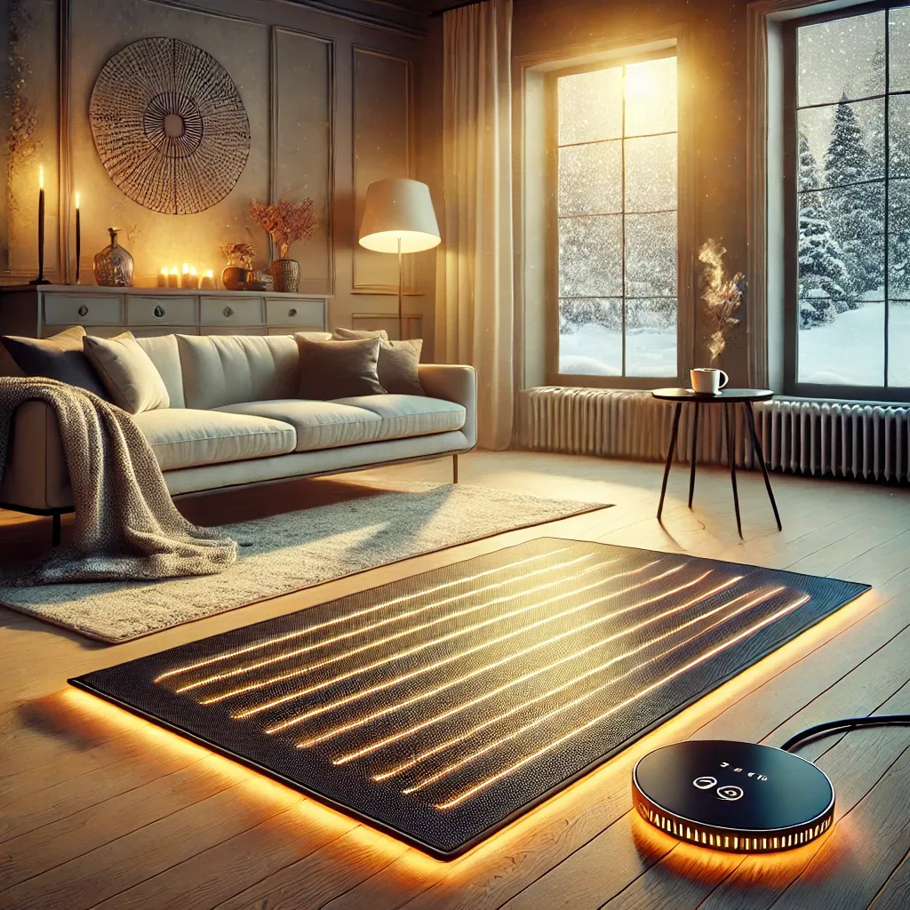 따뜻한 겨울 분위기의 거실과 난방 매트