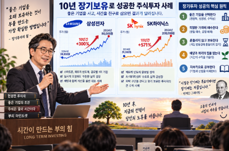 10년 장기보유로 성공한 주식투자 사례 설명하는 전문가