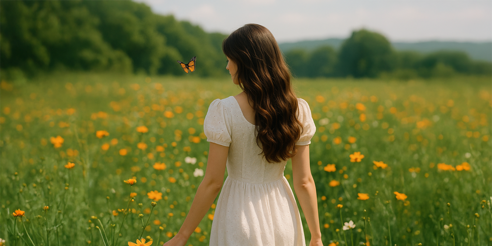 나비와 산책하는 여성