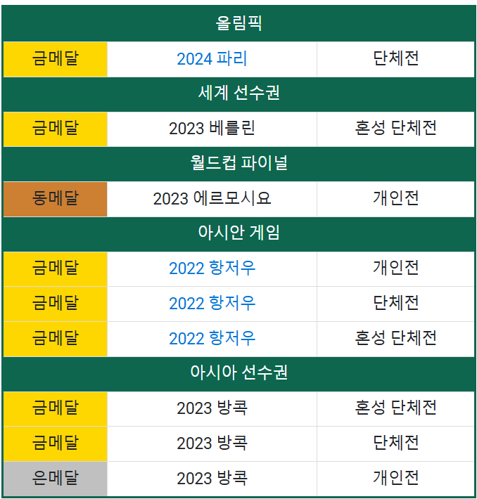 2024 파리올림픽 대한민국 양궁 여자 국가대표팀 임시현 선수 수상경력