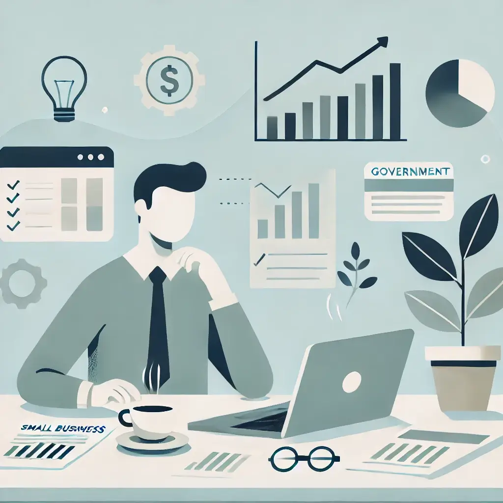 소상공인이 책상에서 금융 계획을 세우는 일러스트