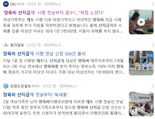 양육비 선지급제도, 관련 뉴스 기사들