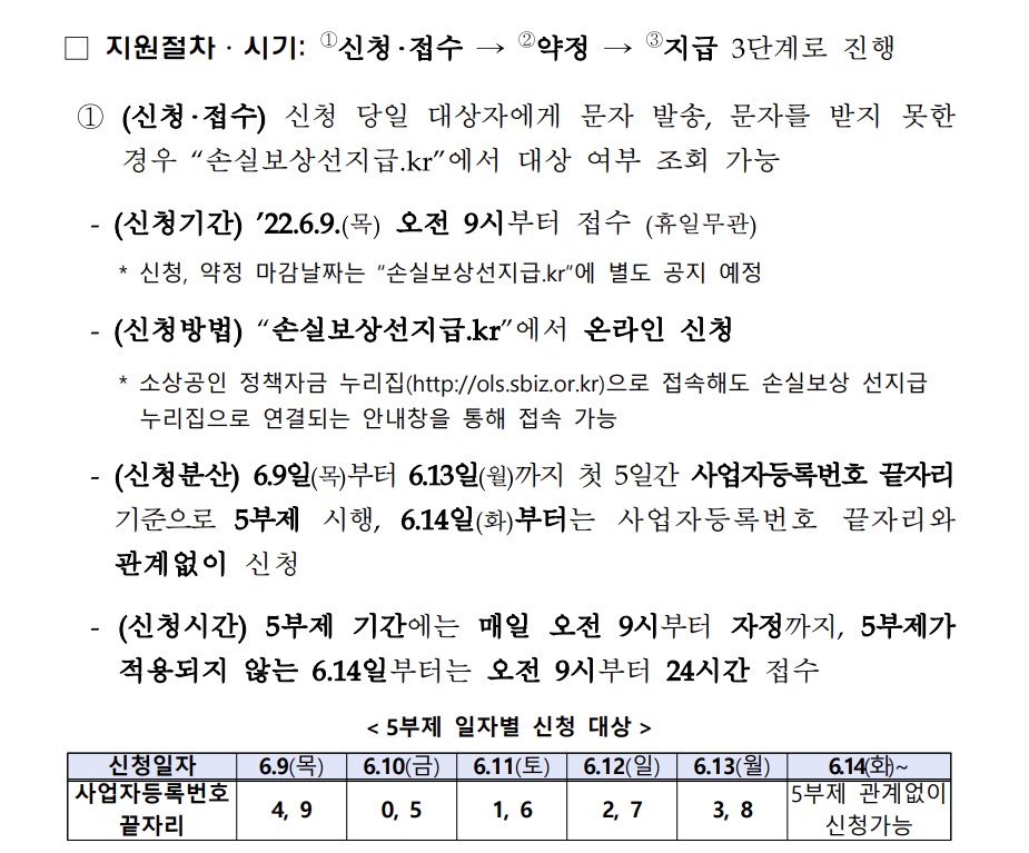 소상공인 손실보상 선지급 신청 방법