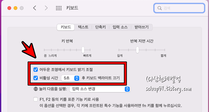 M1 맥북 시스템 환경설정 키보드 백라이트 설정