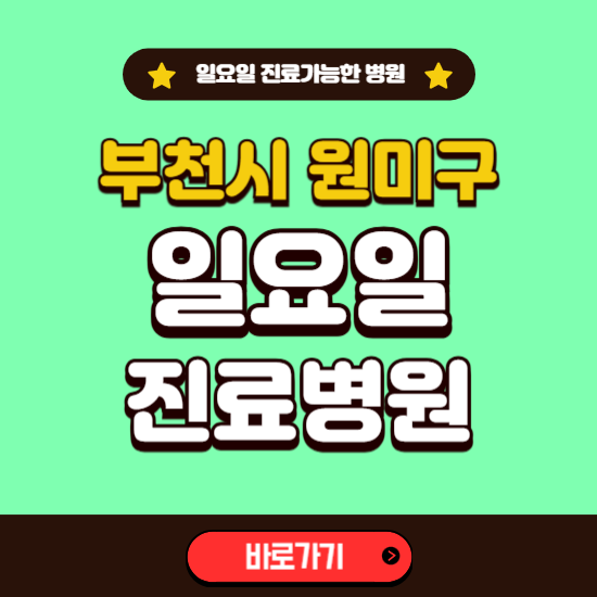 부천시 원미구 일요일 진료 가능한 병원 ❘ 주말 문여는 곳 총정리 (소아과, 내과, 안과, 치과, 피부과, 정형외과, 산부인과)