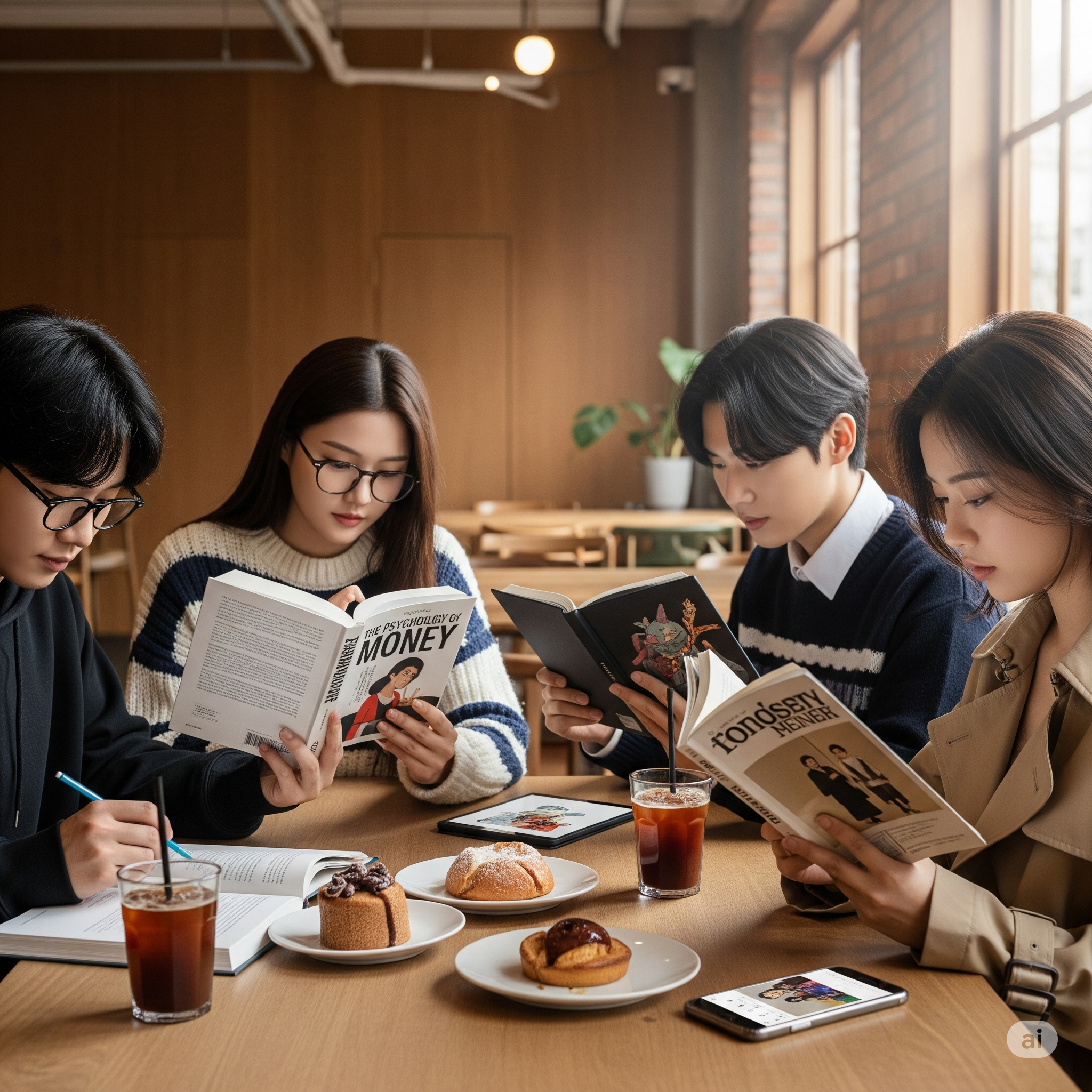 MZ세대가 카페에서 독서하는 모습
