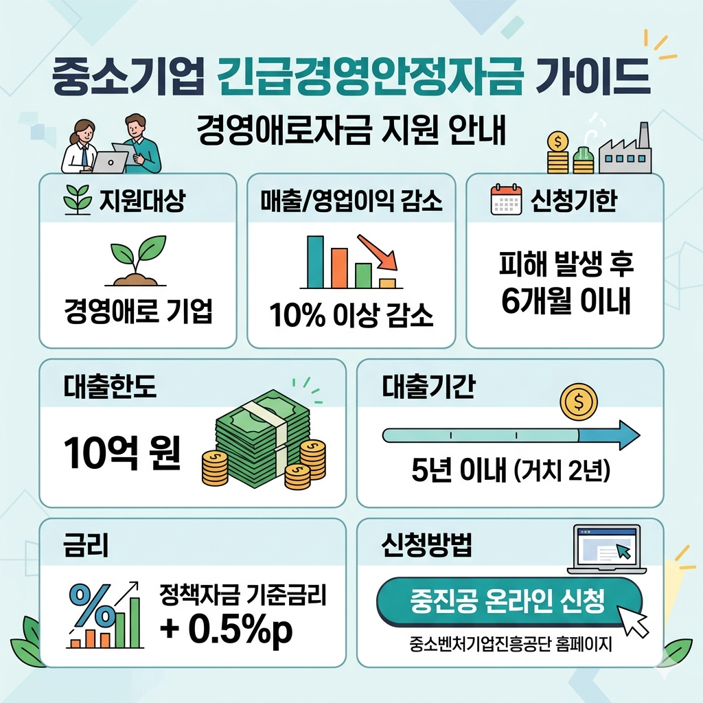 경영애로자금, 지원대상·한도·금리·신청기한·소상공인 확인법 인포그래픽
