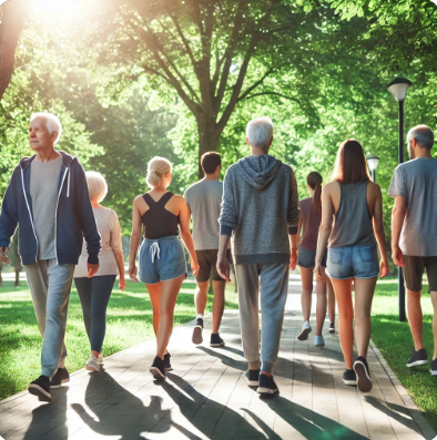 공원에서 걷기 운동 중인 사람들 사진