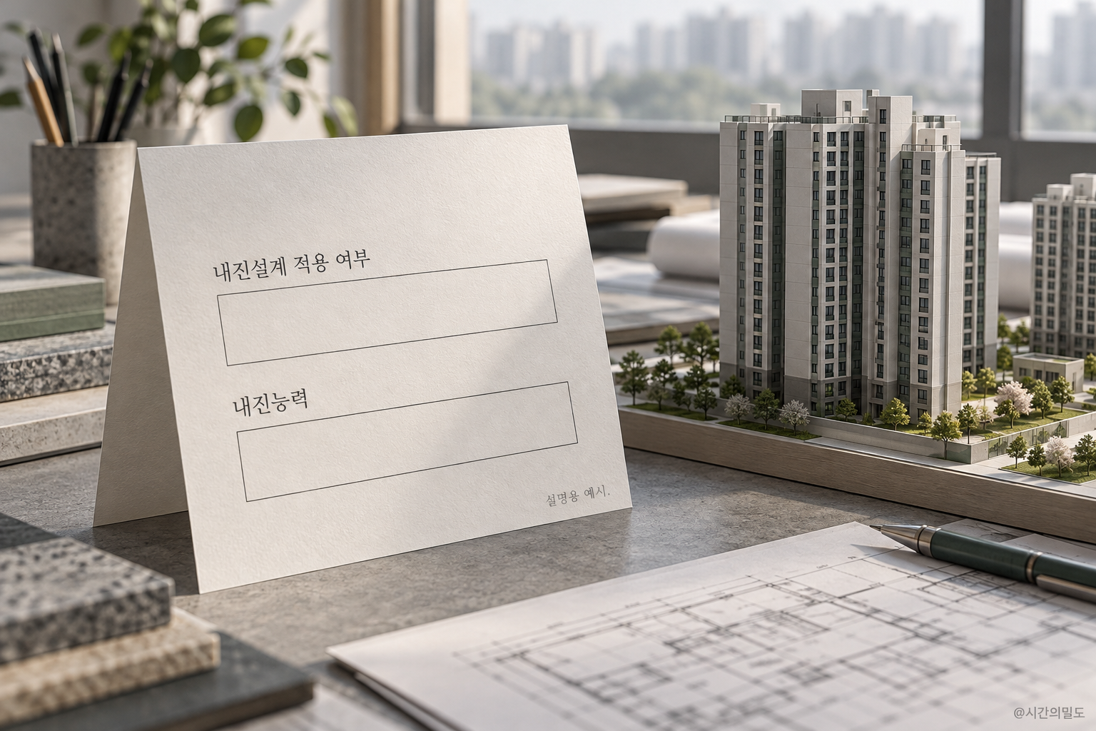 내진설계 적용 여부와 내진능력 항목이 따로 있는 것을 보여주는 개념 그림