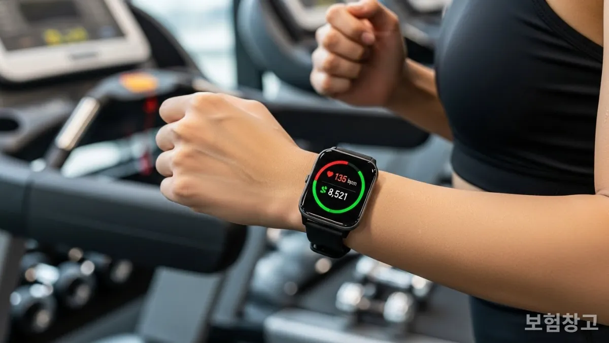 웨어러블 기기로 건강 데이터를 확인하는 한국 여성