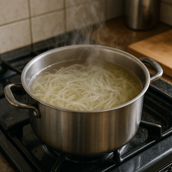 우뭇가사리를 냄비에 끓이고 있는 모습